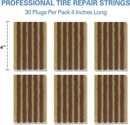 CKAuto 30pcs 4" Black Tire Repair Strings, Automotive Tool Tire Repair Plugs for Tubeless Off-Road Tires Car, Bike, ATV, UTV, Wheelbarrow, Mower