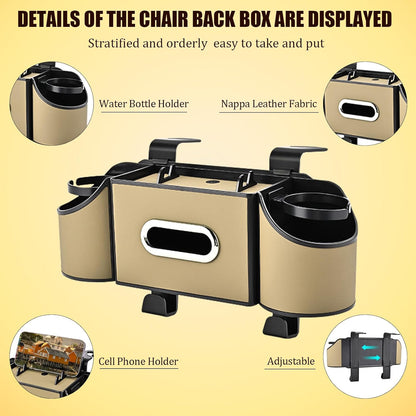 Back Seat Car Organizer,4 in 1 Multifunctional Car Back Seat Storage Box with Drink Cup Holder Tissue Box, for Hold Phone,Snacks, Drinks, Handbag-Black
