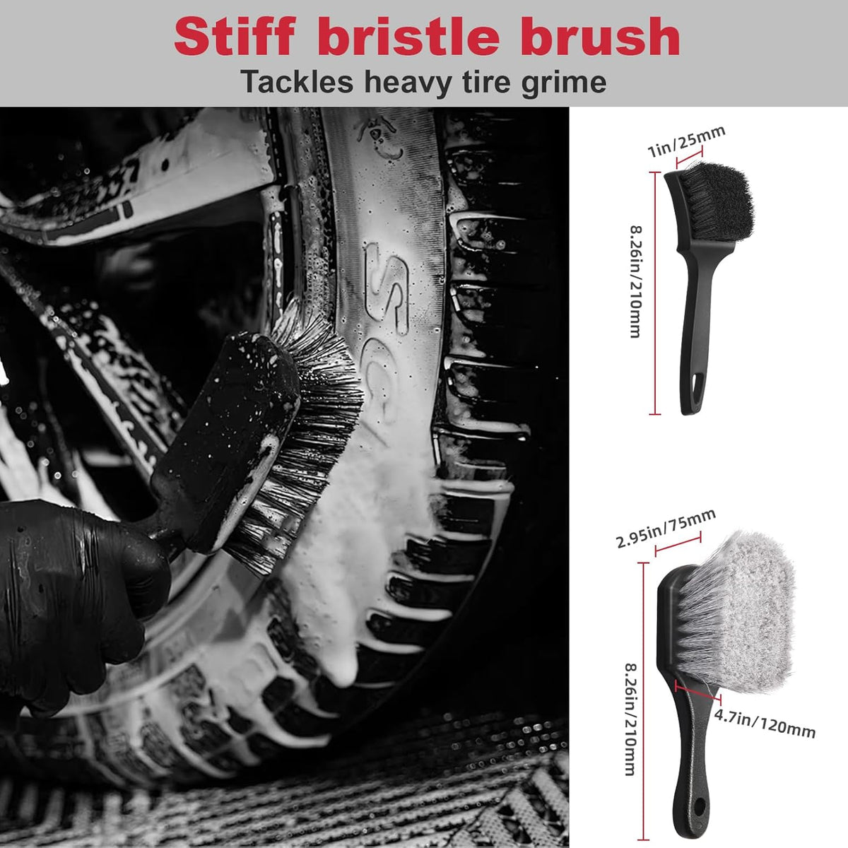 9PCS Professional Wheel Detailing Kit - Microfiber Flat Rim Brush w/Removable Cover, Boar Hair Detail Brush, Cleaning Pads, Towel & Storage Bag | Scratch-Free for All Vehicles