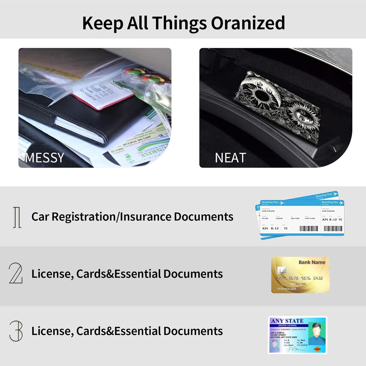Car Registration and Insurance Holder, Leather Car Glove Box Organizer, Cool Car Accessories for ID, Driver's License Cards & Essential Document, business cards, Men&Women, Retro Audio Cassette