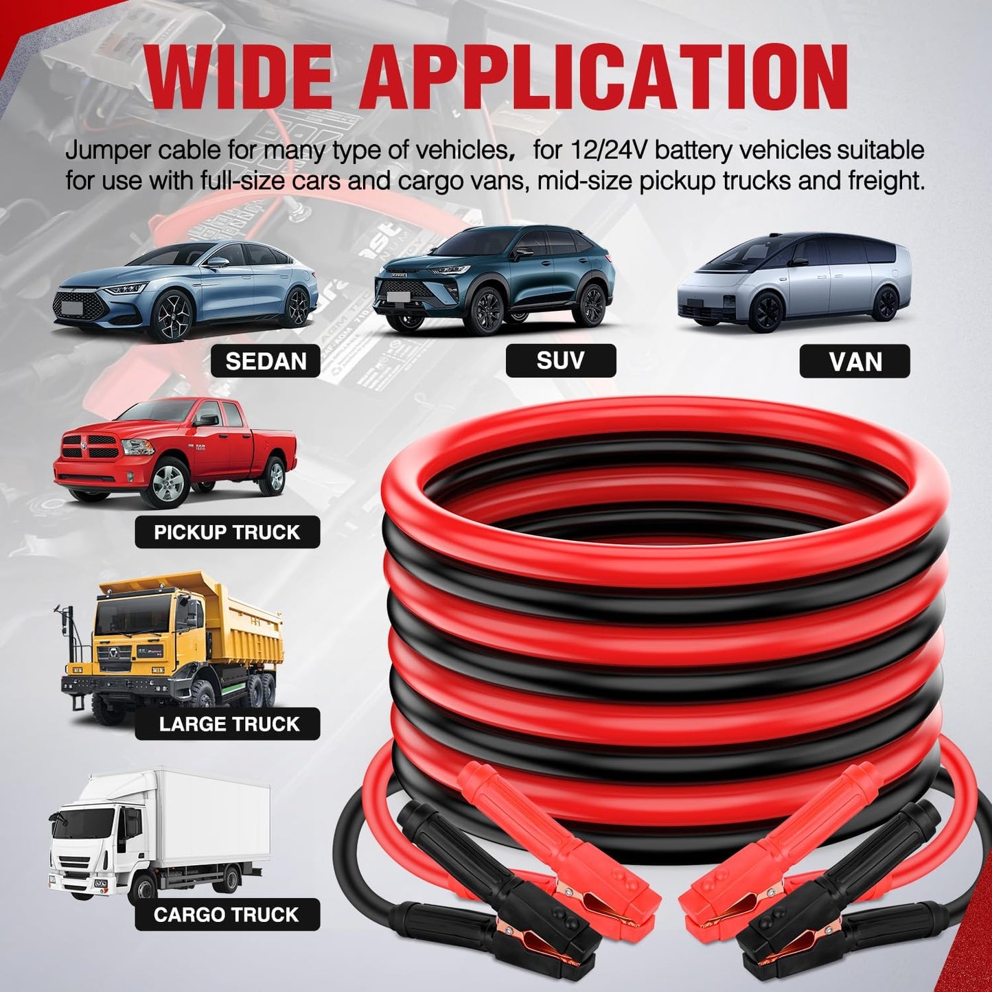 Nilight Jumper Cables for Car Battery 8 Gauge 12 FT Booster Cable Heavy Duty 250 A CCA with Carrying Bag Jump Start Emergency Kit Pickup Vans SUV Sedan Motorcycle