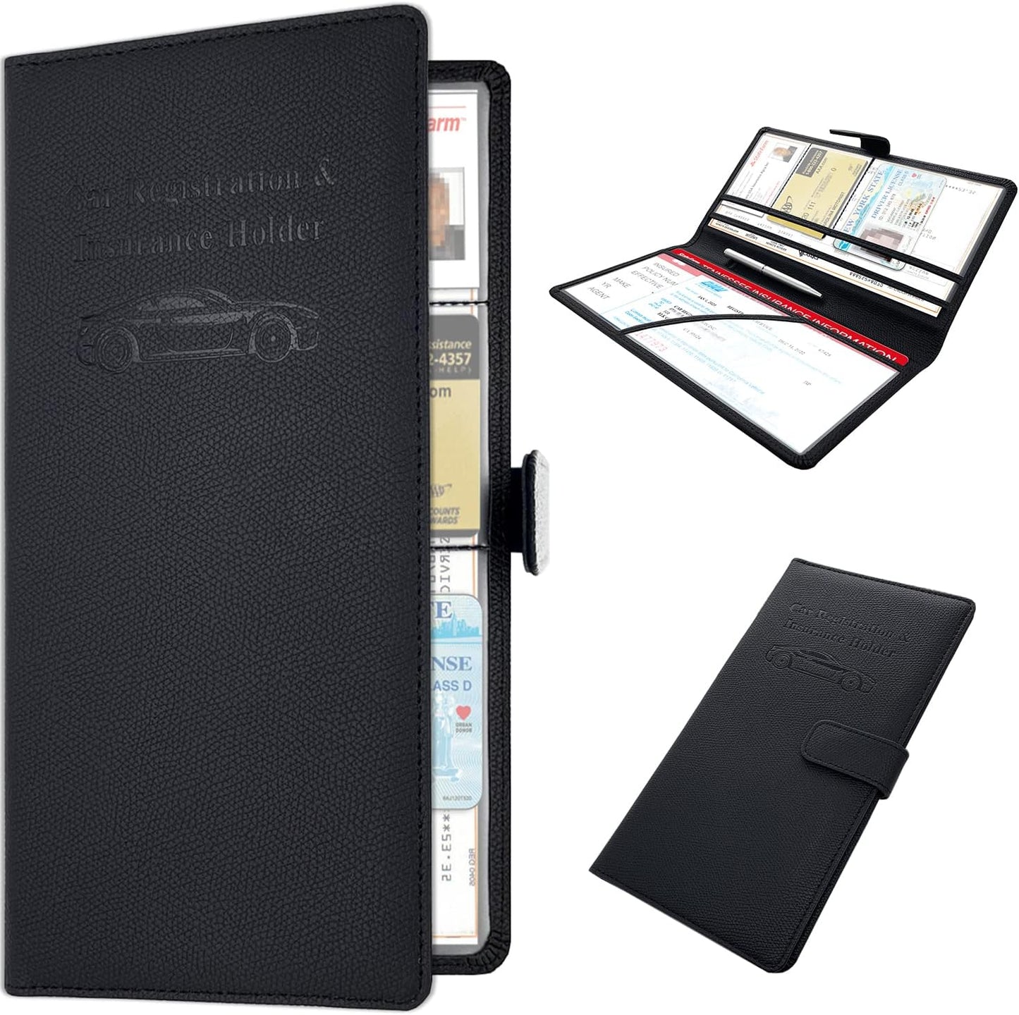 RSAquar Car Registration and Insurance Holder, Vehicle Glove Box Organizer Cool Car Accessories, Auto Truck Document Holder for Cards, Driver License, Black Glitter