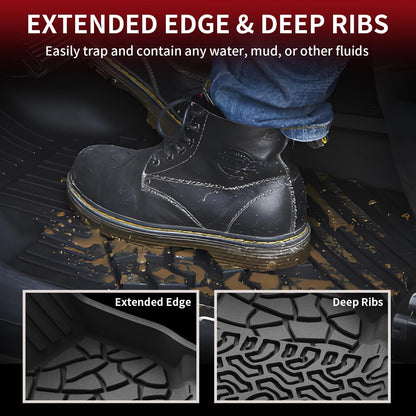 LASFIT Floor Mats for Ford F-150 2021-2026 | F150 Lightning 2022-2025 SuperCrew (Rear w/Fold Flat Storage) Carpet Floor All Weather Car Liners TPE Truck Mats - 1st and 2nd Row, 3pcs Black