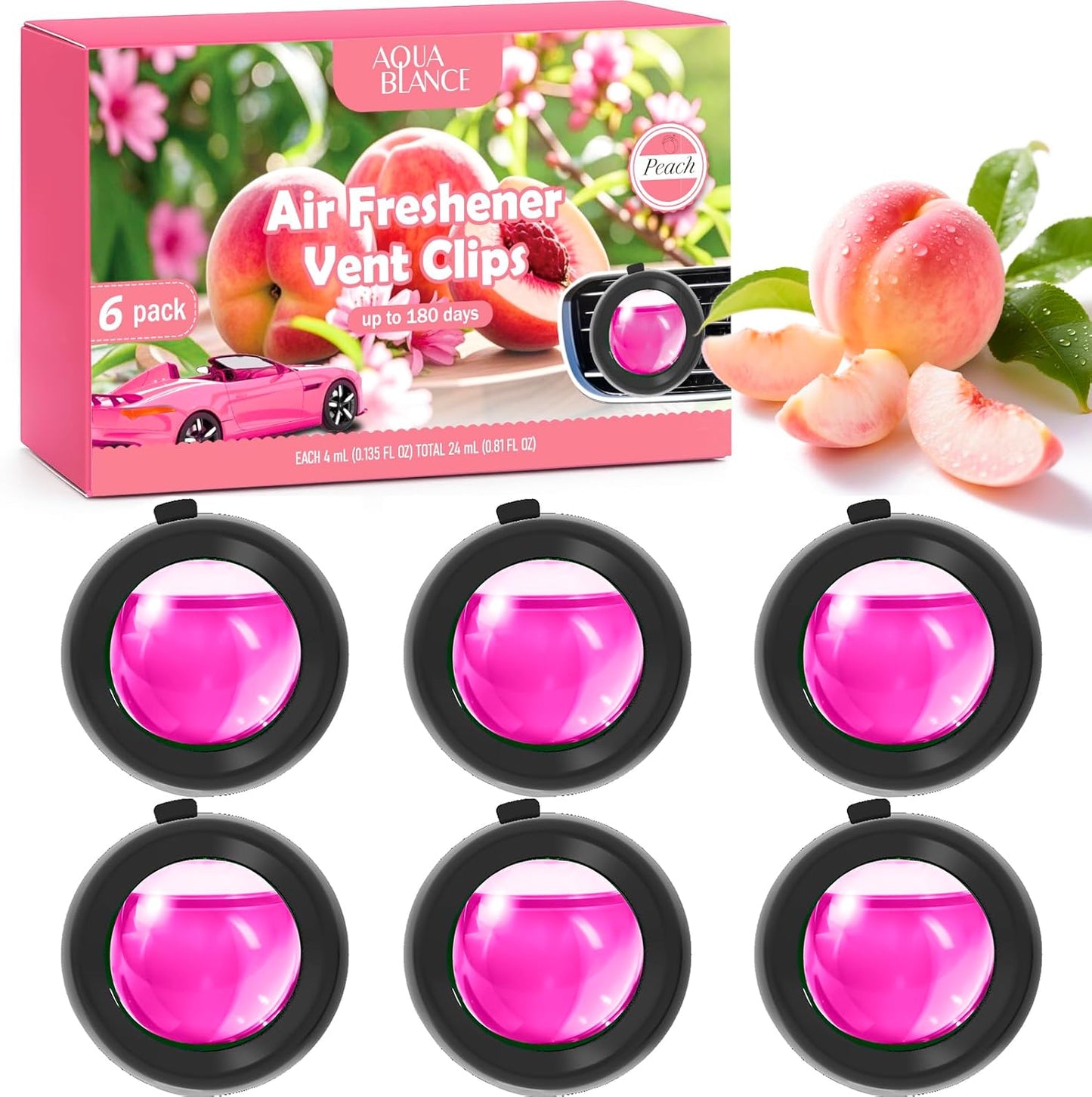 Car Air Freshener Vent Clips, Ocean Scent, 6 Pack, Long Lasting Scent Up to 180 Days, Car Fresheners