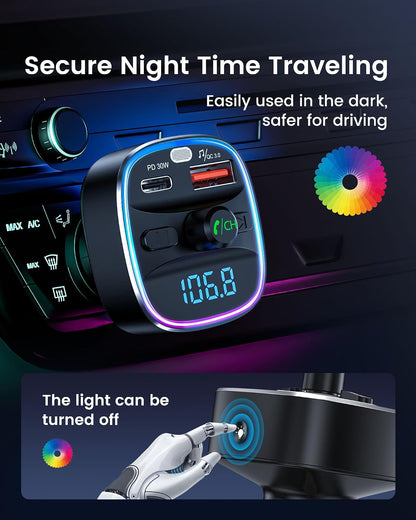 LENCENT FM Transmitter, Bluetooth FM Transmitter Wireless Radio Adapter Car Kit with Dual USB Charging, Audio Receiver Car Charger MP3 Player, Support Hands-Free Calling, TF Card & USB Disk