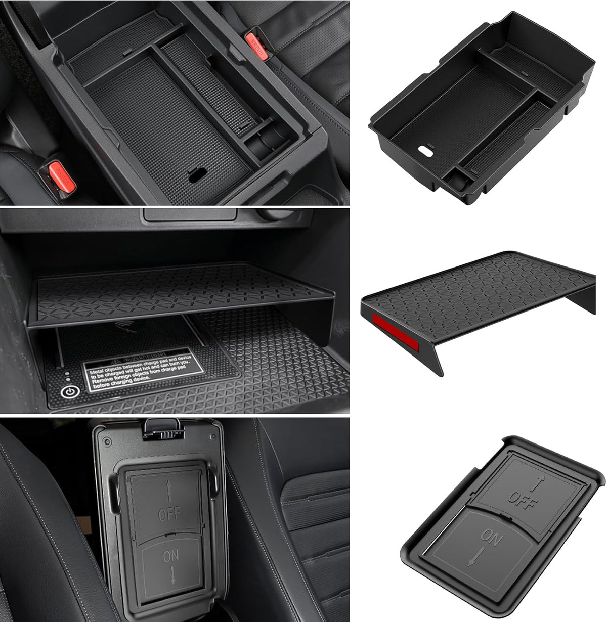 YPHUIKI 3PCS Center Console Organizer Compatible with Honda CRV 2023 2024 2025 2026 Accessories CR-V Hybrid Armrest Organizer Tray Hidden Storage Box ABS Material
