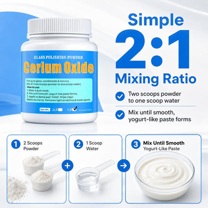 Cerium Oxide Glass Polishing Powder (1 lb) – 99% Pure White 1 Micron Glass Polish Compound for Windshield & Car Window Scratch Repair, Removes Wiper Marks & Water Spots