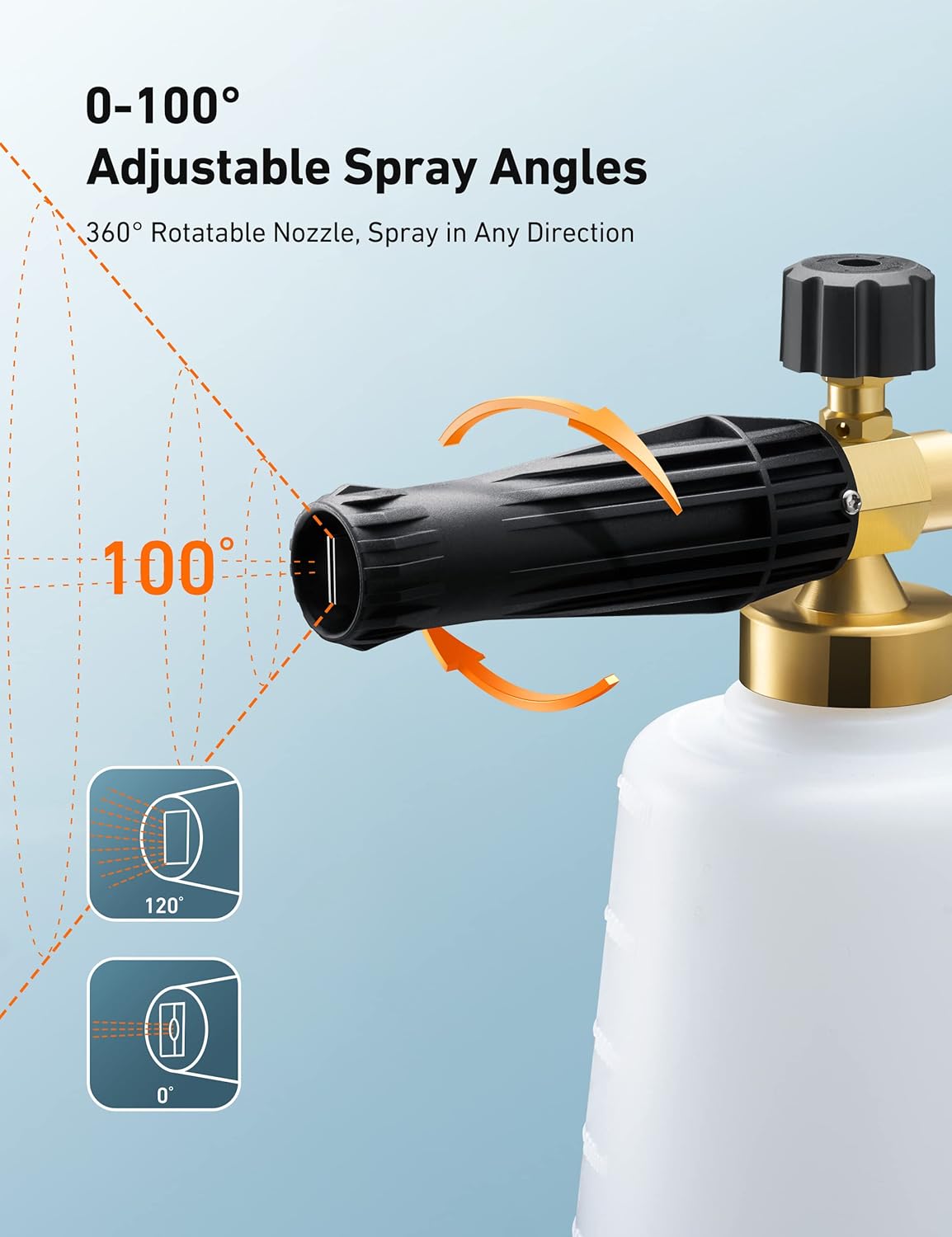 AstroAI Foam Cannon, Heavy Duty Car Foam Blaster Wide Neck Adjustable Snow Foam Lance and Thick Foam for Pressure Washer with 1/4" Quick Connector,1L Bottle