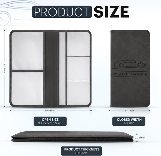 Car Registration and Insurance Card Holder, Magnetic Closure Leather Vehicle Document Organizer, Neat Stitched Glove Box Storage Case, Compact Lightweight Card Holder for Driver License - Black