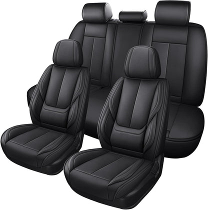 MINGBRON Car Seat Cover Full Set, Leather Car Seat Cover, Waterproof Seat Covers, Car Seat Cushion, Nappa Leather Seat Covers Car Seat Protector Universal Fit Most Cars Black
