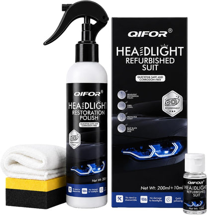 QIFOR Automotive Headlight Restoration Kit Oxidized and Yellowed Automotive Headlamps Blurring Enhanced Crystallization Coating Refurbisher,Maximum Gloss & Shine