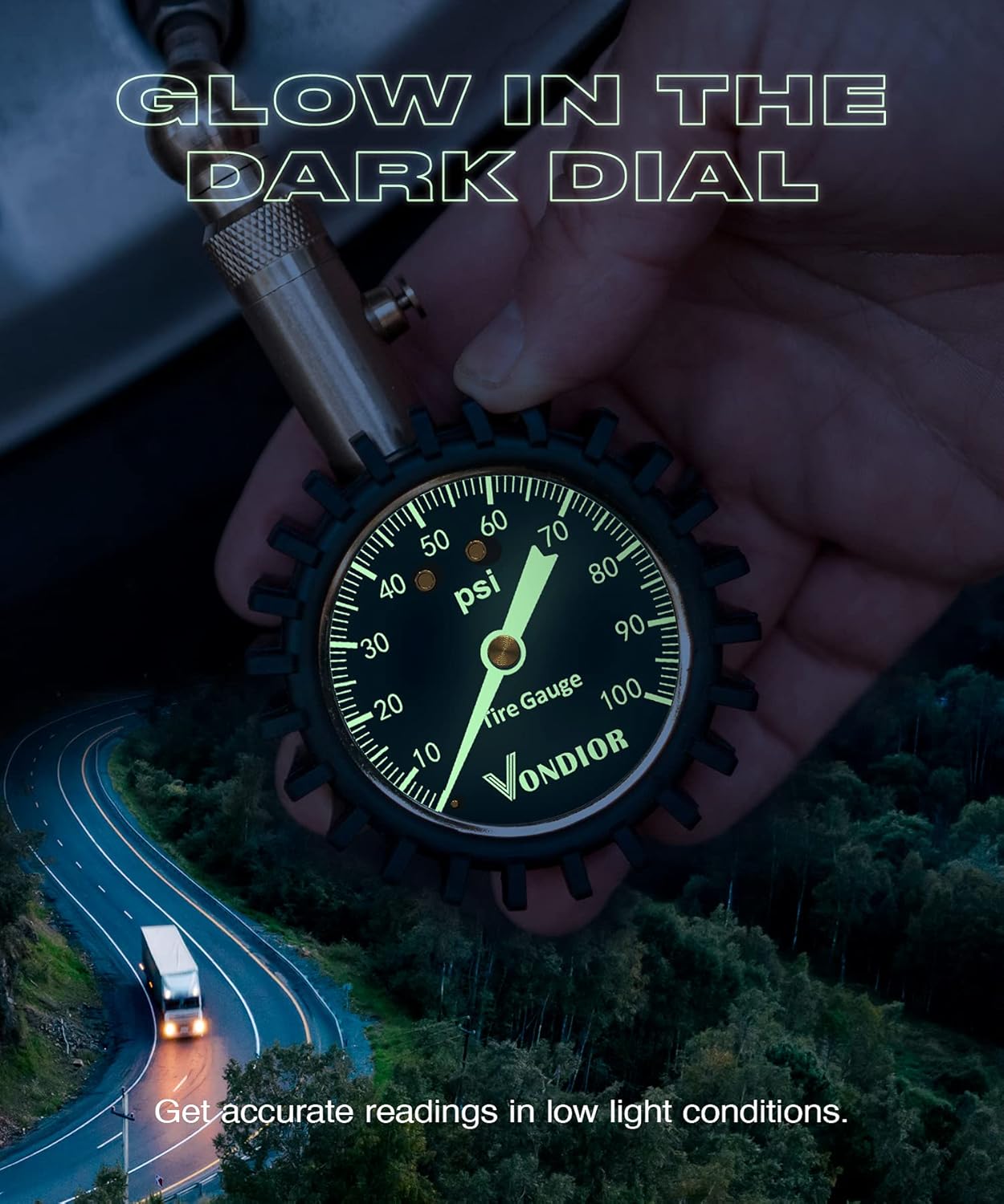 Tire Pressure Gauge - (0-60 PSI) Heavy Duty, Certified ANSI Accurate with Large 2 Inch Easy to Read Glow Dial, Low - High Air Pressure Gauge. Tire Gauge for Car and Trucks Tires by Vondior