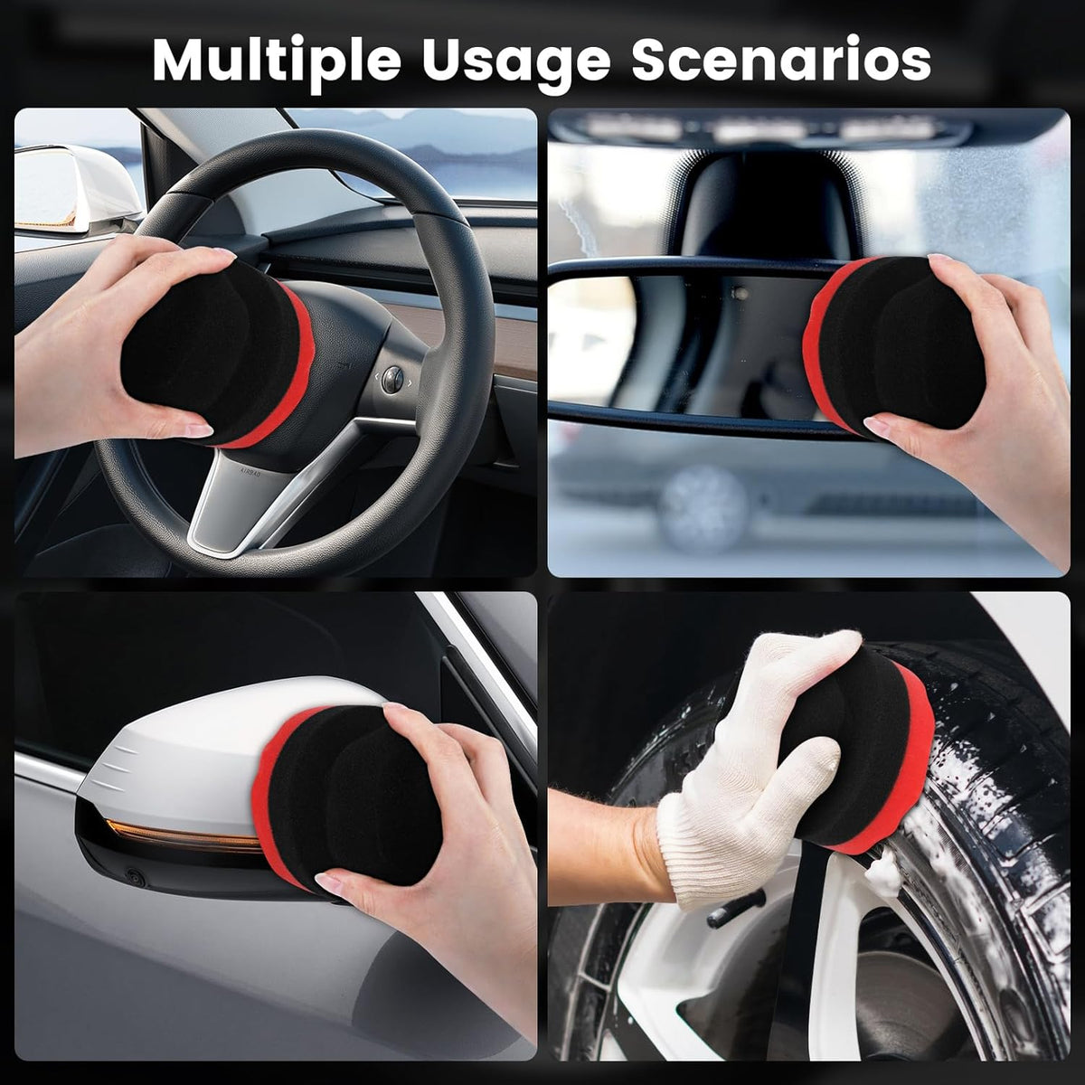 IPELY 2 Pack Large Red Tire Shine Applicator Pad, Durable and Reusable Hex-Grip Tire Dressing Applicator Pad