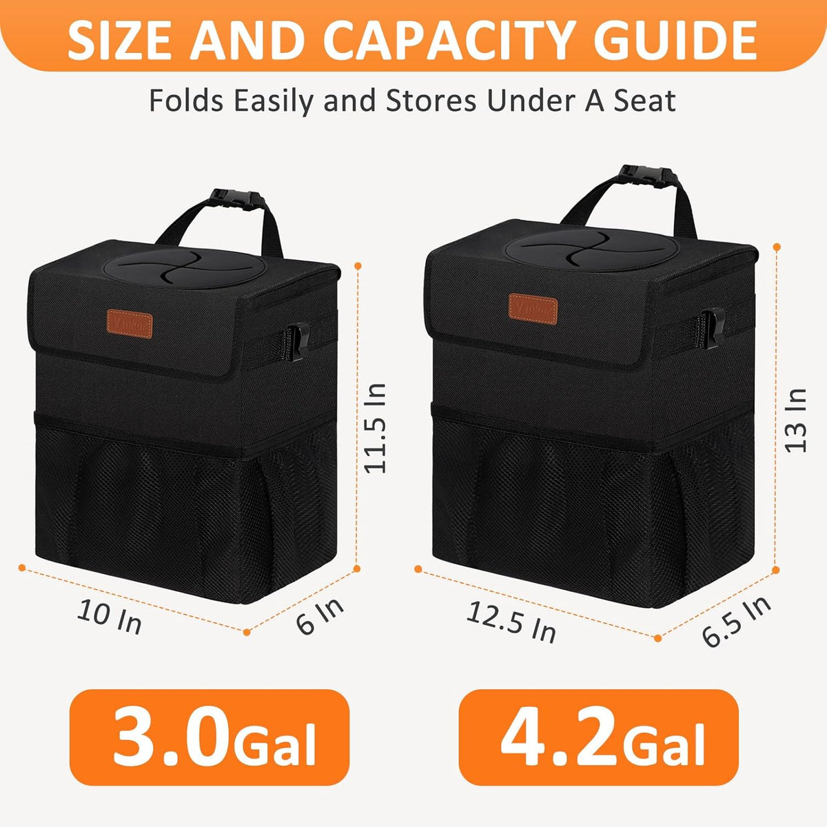 Vankor Car Trash Can Bin with Lid Hanging for Back Seat, Car Accessories for Women Men Leak Proof Automotive Garbage Cans Leakproof Vehicle Trash Can for Truck SUV Black