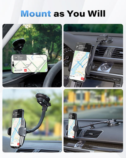1Zero Solid Car Truck Phone Mount Holder with 14-Inch Gooseneck Long Arm, Windshield Window Mobile Holders w/Industrial-Strength Suction Cup, Anti-Shake Stabilizer Compatible All Cell Phones iPhone