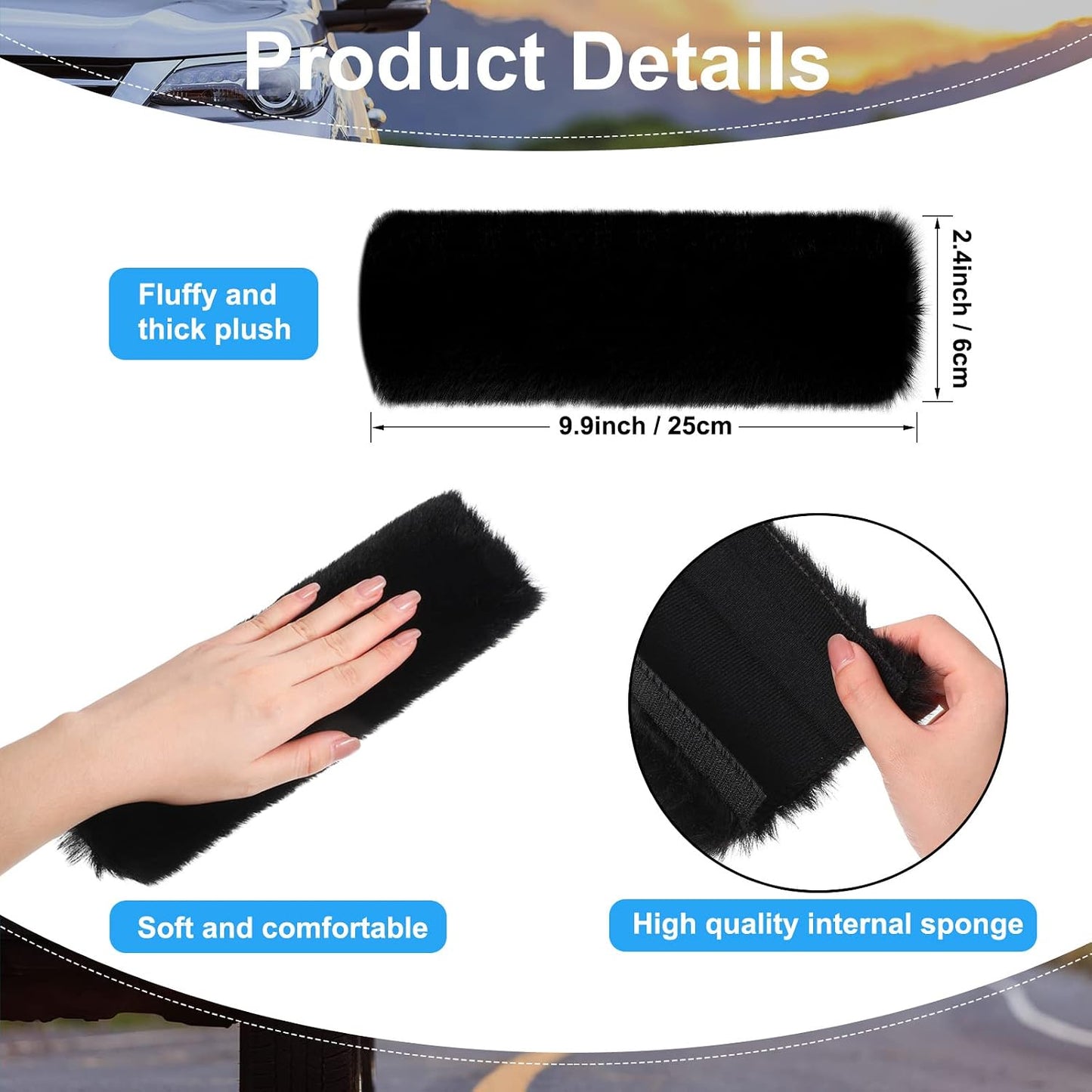 Boao 4 Pack Faux Sheepskin Car Seat Belt Pads Seatbelt Protector Soft Seat Belt Shoulder Strap Cover Comfort Harness Pad(Black, 9.9 Inch)