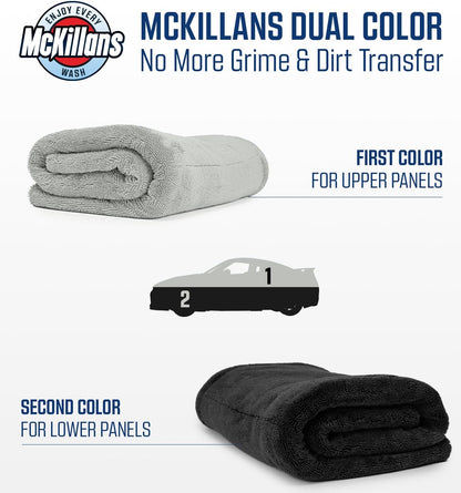 McKillans® Extra Large Dual-Color Car Drying Towel XL - Edgeless & Ultra Soft & Absorbent - 36" x 28" - 1200 GSM Twisted Loop Microfiber Towel for Cars - Drying Towel Car Detailing - Car Wash Towels
