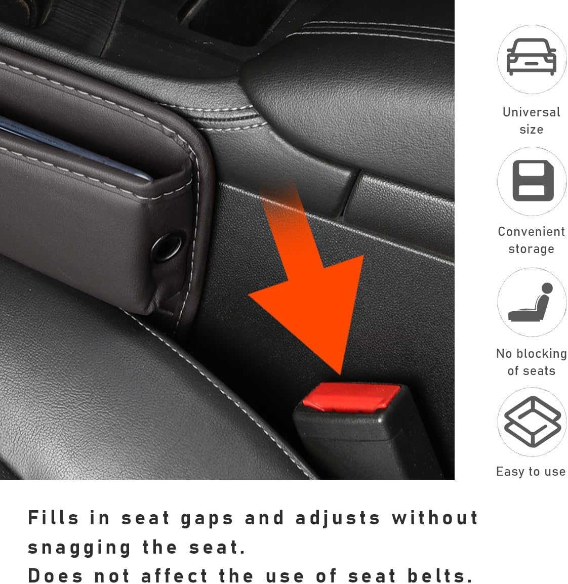 Kewucn Car Seat Gap Organizer, Adjustable Leather Front Seat Gap Filler Storage Box, Multifunctional Auto Console Side Pocket Organizer for Phone Glasses Key Card, Car Accessories (Black)