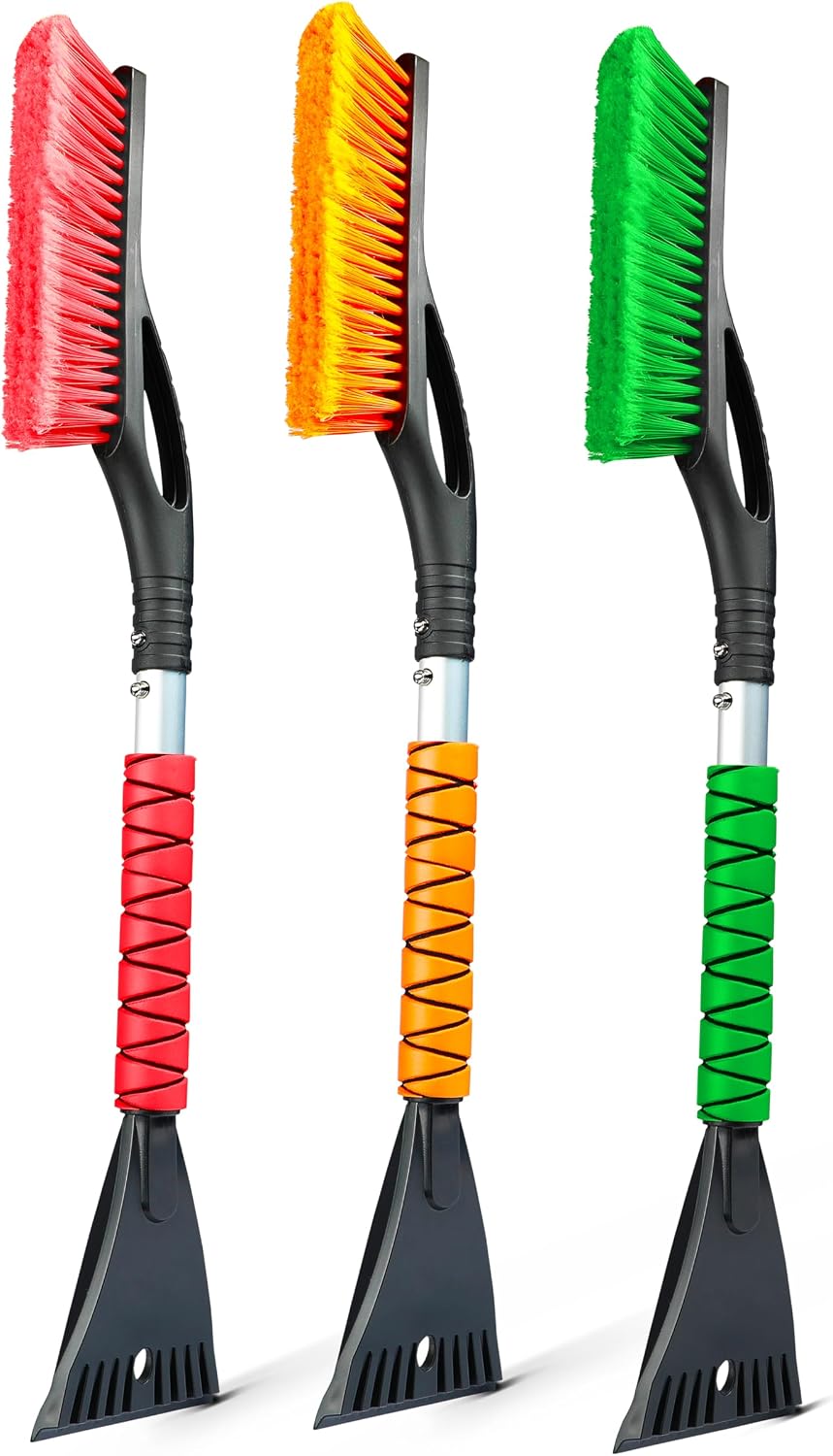 EcoNour 27" Aluminum Ice Scrapers for Car Windshield | Car Snow Scraper Window and Snow Brush with Ergonomic Foam Grip Winter Accessories (Orange)