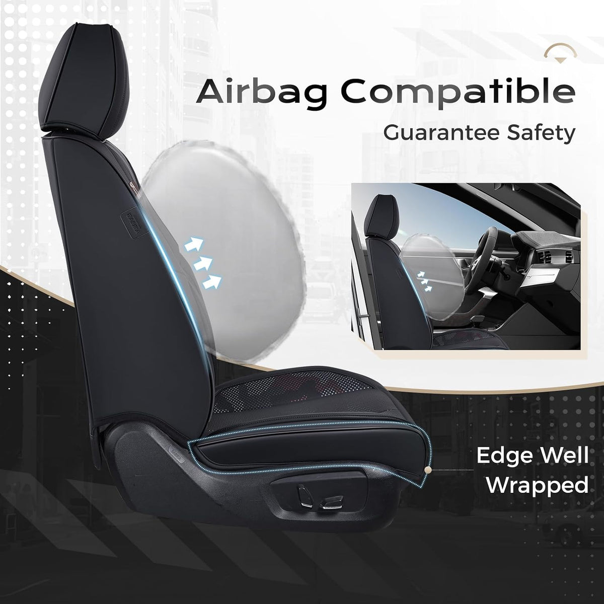 Coverado Seat Covers Full Set, Black Seat Covers for Cars 5 Seats, Car Seat Protector, Waterproof Nappa Leather Car Seat Cushion, Front and Rear Car Seat Cover Fit for Most Sedans SUV Pick-up Truck - Colors B