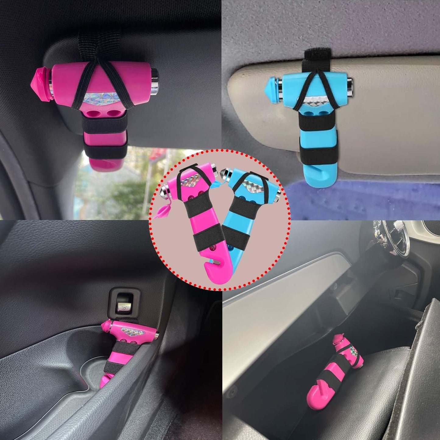 2 Pack Car Safety Hammer, 3-in-1 Emergency Escape Tool Window Breaker and Seat Belt Cutter with Light Reflective Tape for Family Safety Emergency Car Escape Tool