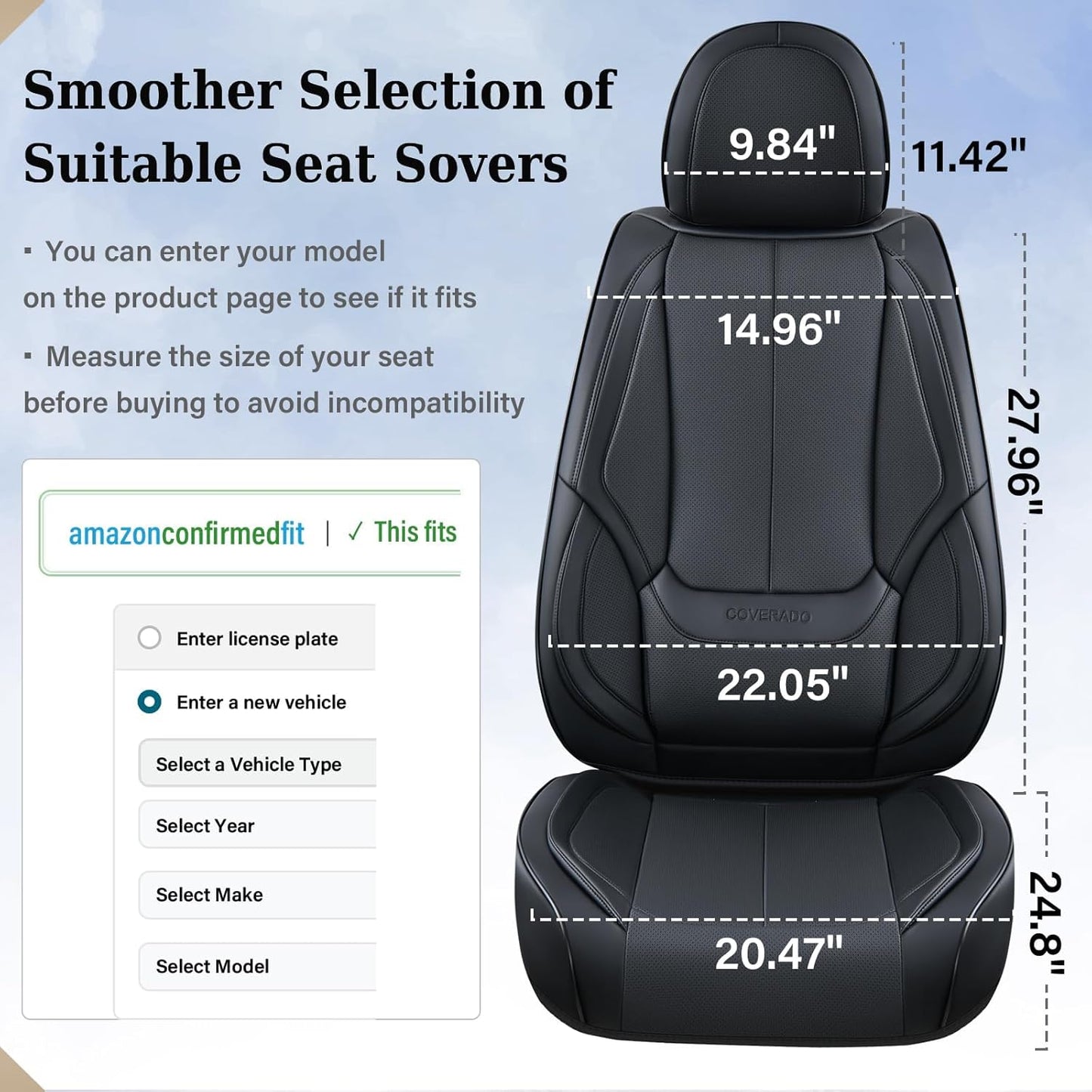 Coverado Seat Covers Full Set, Black Seat Covers for Cars 5 Seats, Car Seat Protector, Waterproof Nappa Leather Car Seat Cushion, Front and Rear Car Seat Cover Fit for Most Sedans SUV Pick-up Truck - Colors A