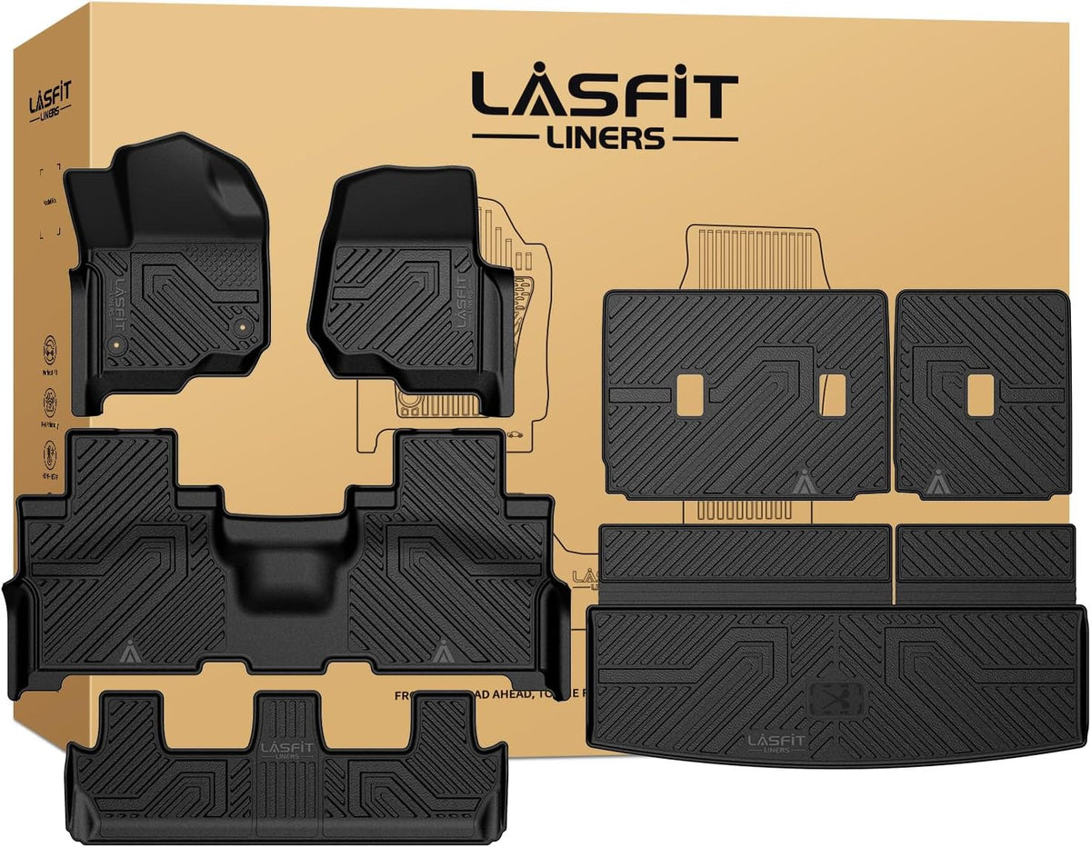 LASFIT Floor Mats for Ford F-150 2021-2026 | F150 Lightning 2022-2025 SuperCrew (Rear w/Fold Flat Storage) Carpet Floor All Weather Car Liners TPE Truck Mats - 1st and 2nd Row, 3pcs Black
