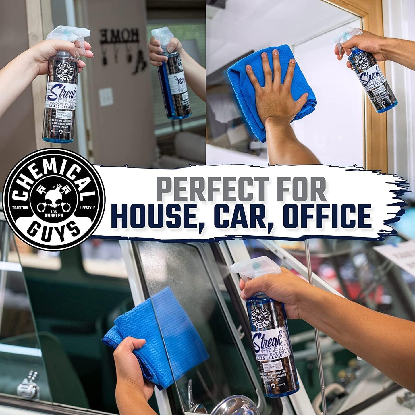 Chemical Guys Streak Free Glass and Window Cleaner - Works on Glass, Windows, Mirrors, and Screens, Ammonia-Free and Safe on Tinted Windows, for Cars, Trucks, SUVs, and Home Use - 16 oz