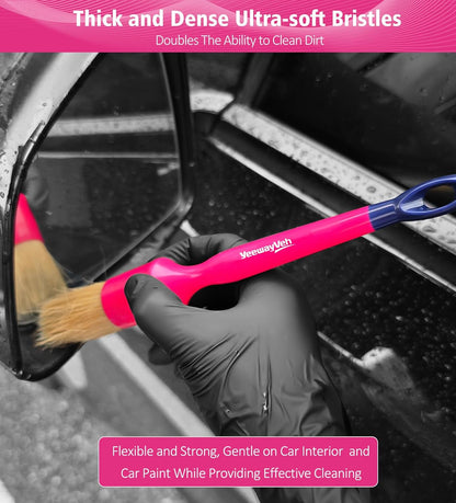 YeewayVeh Car Detailing Brush Set, 3 Pack Ultra Soft Boars Hair Detailing Brushes for Leather Seat Air Vents Engine Bay, Auto Detail Brushes Car Detailing for Interior Exterior, Indigo