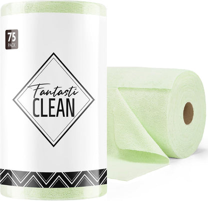 Fantasticlean Microfiber Cleaning Cloth Roll -75 Pack, Tear Away Microfiber Towels, 12" x 12", Reusable, Washable, Scratch Free, Ultra Absorbent for All-Around Cleaning Supplies (DimGray)