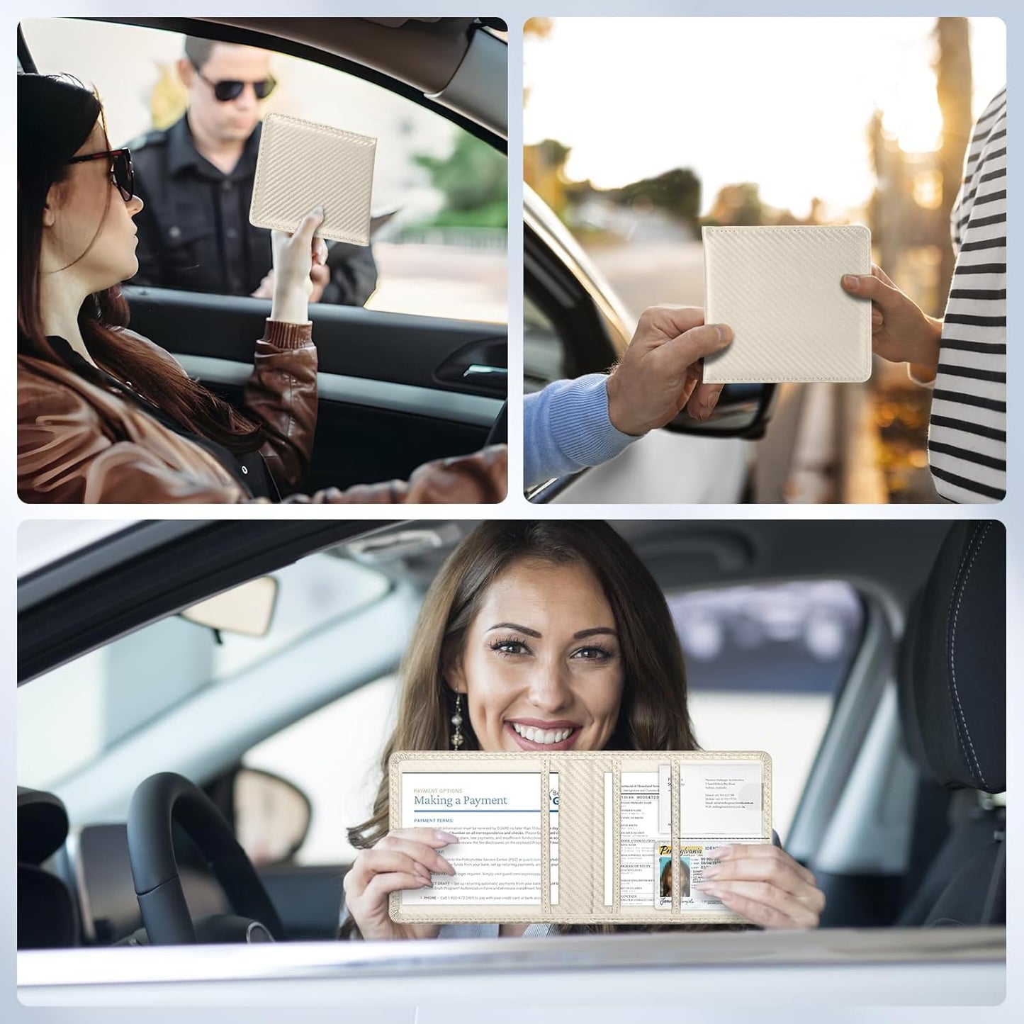 Car Registration and Insurance Card Holder，Vehicle Glove Box Car Organizer，Accessories Case for Storing Driving Licences, Cards, Documents