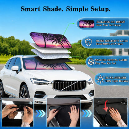 Car Windshield Sun Shade, Funny Cartoon Eyes Sun Visor for Car Windshield Universal Fits Sedan Compact Car Hatchback SUV, UV Heat Protection - 59 x 27.5