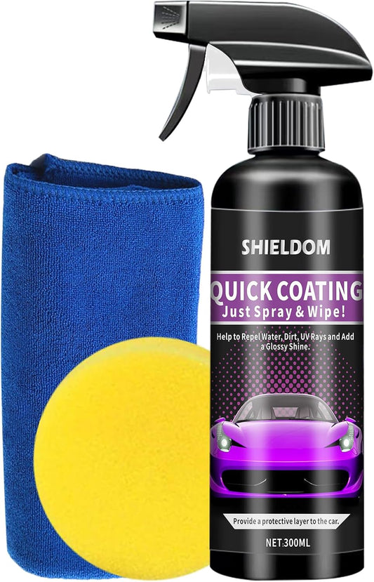 SHIELDOM Ceramic Coating Spray for Cars, Quick Effect Coating Agent Shiny Car Stuff Paint & Glass Hydrophobic Wax High Gloss Coat for Vehicles, Motorcycle, Trucks, Rvs & More - 10oz/300ml