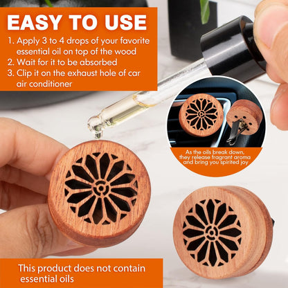 Essential Oil Car Diffuser, 2 PCS Car Aromatherapy Wood Diffuser with Vent Clip