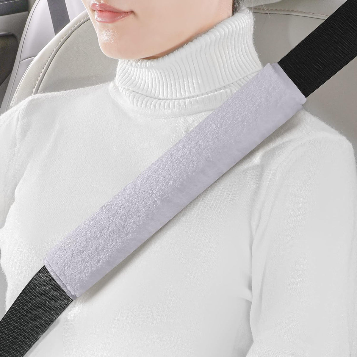 LACDL Extra Long Seatbelt Cover Super Soft Furry for Adults Kids Women & Men, Thick Plush Full Car Seat Belt Strap Cushion, Fluffy Shoulder Pad Protector, Auto Interior Accessories, 1pc, Black, 15.5in