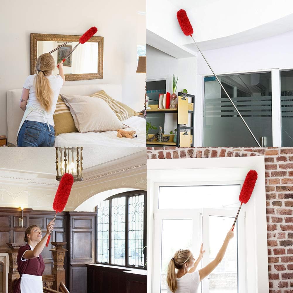 DELUX Microfiber Feather Duster Extendable Duster with 100 inches Extra Long Pole, Bendable Head & Long Handle Dusters for Cleaning Ceiling Fan, High Ceiling, Blinds, Furniture & Cars Gray