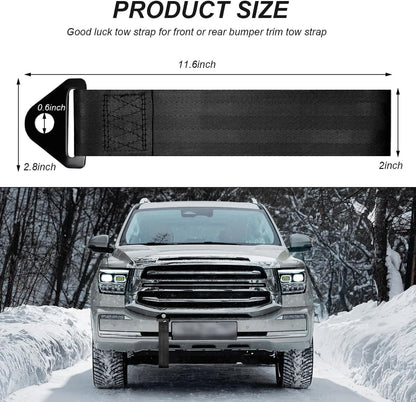 Racing Tow Strap, Stylish JDM Car Bumper Tow Strap Trailer Hook Belt for Decoration, Heavy Duty Nylon Traction Rope Universal Fit for Front or Rear Front Bumper (Black)
