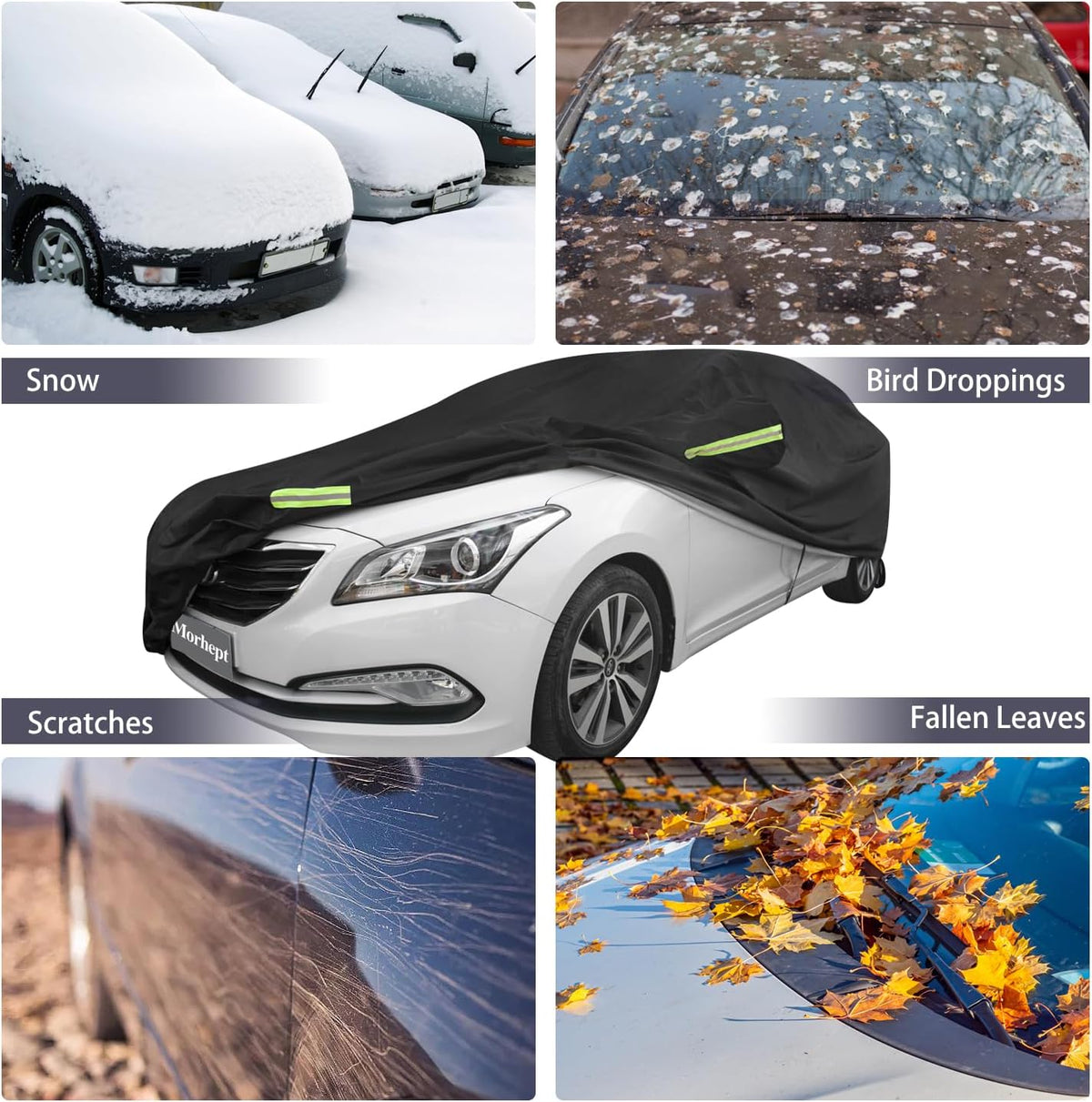 Car Cover Waterproof All Weather for Automobiles, Outdoor Full Exterior Covers for Sedan Black(Suggest Car Length from 194"-208")