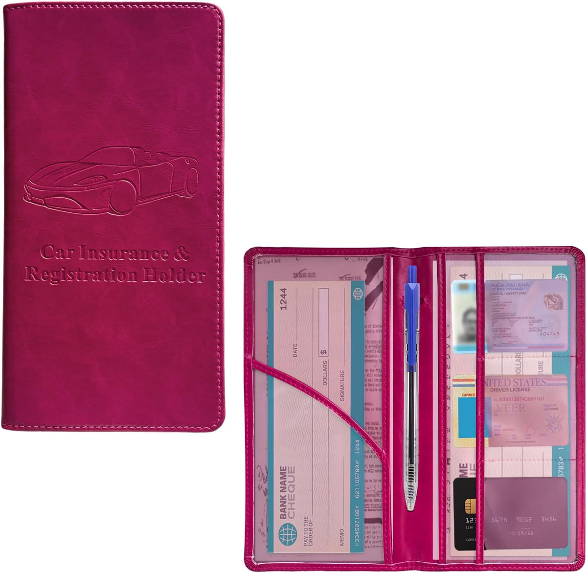 Car Registration and Insurance Holder, Leather Auto Glove Box Document Organizer with Magnetic Closure, Car Essential Paperwork Wallet Case Interior Accessories for Women Men (Leopard Print)