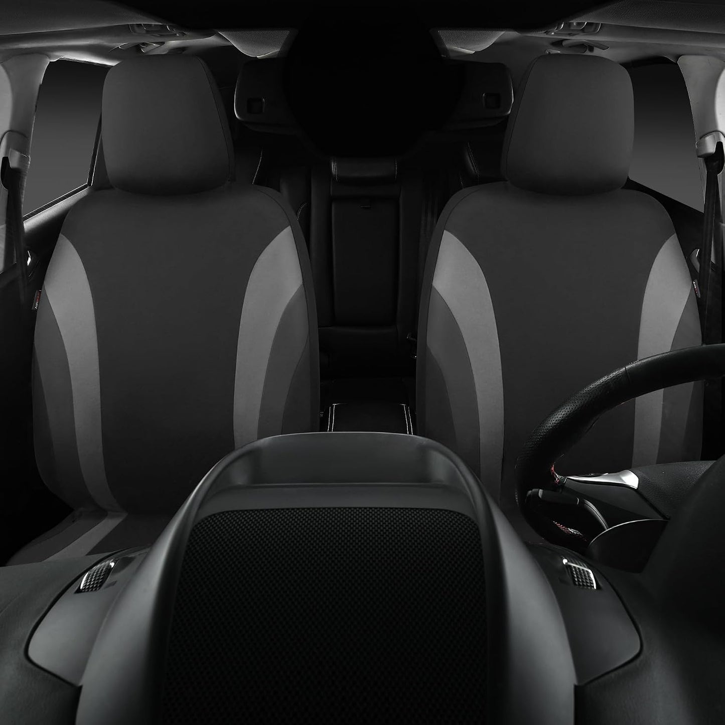 CAR PASS Line Rider Sporty Front Seat Covers,Gray Car Seat Covers Two Front Seats Only, Airbag Compatible,Universal Fit Sedans,Cars,Vans,SUV,Truck(Black and Gray)