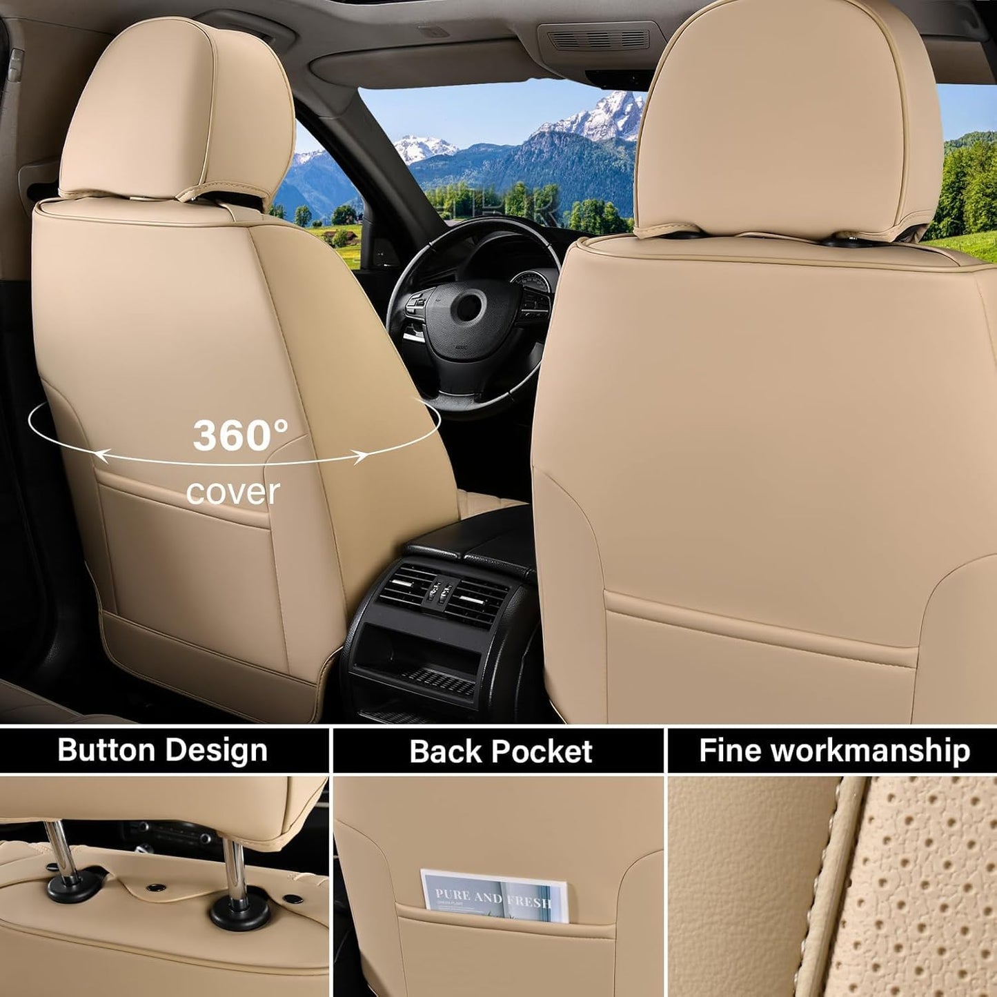 Coverado Seat Covers Full Set, Black Seat Covers for Cars 5 Seats, Car Seat Protector, Waterproof Nappa Leather Car Seat Cushion, Front and Rear Car Seat Cover Fit for Most Sedans SUV Pick-up Truck - Colors B
