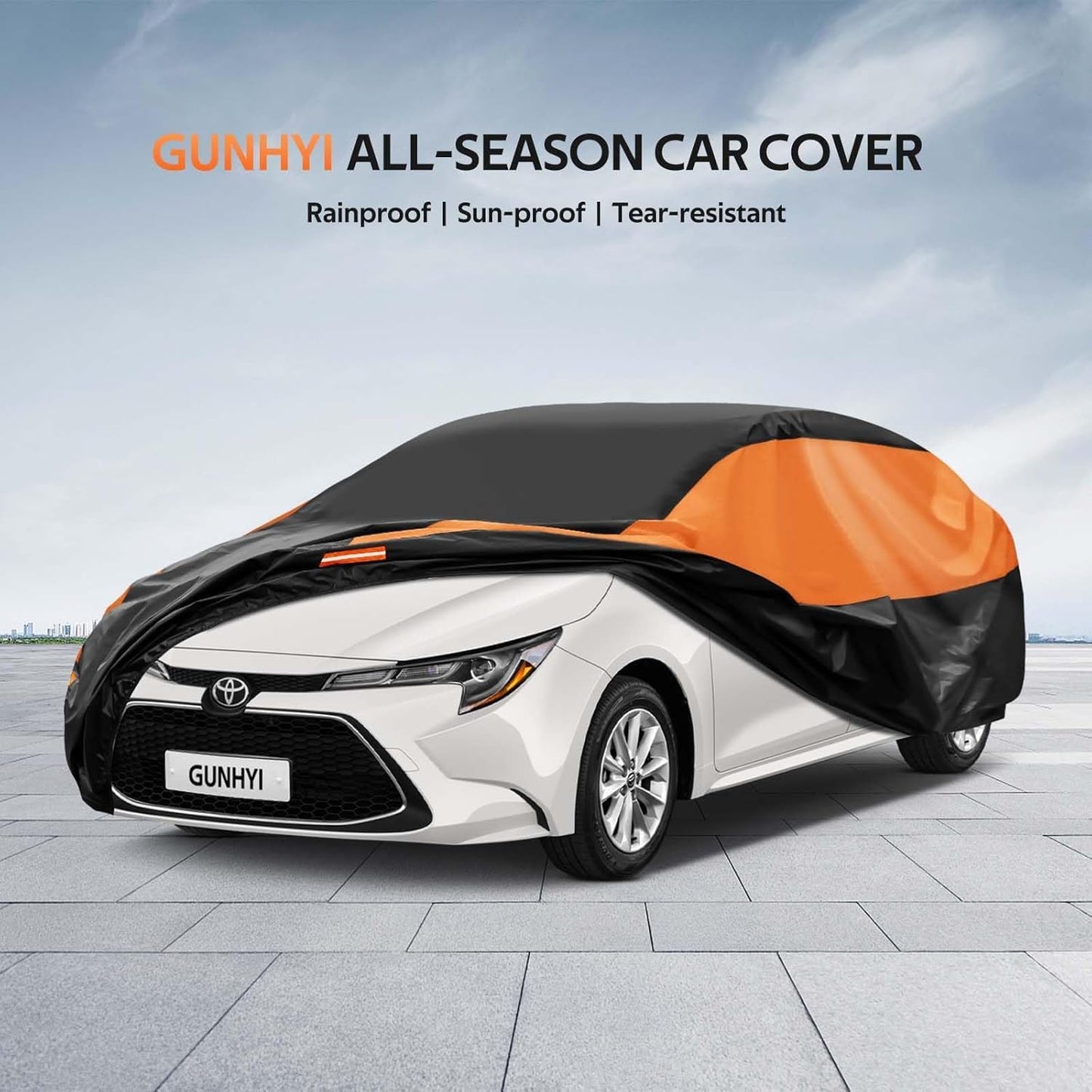 GUNHYI Car Cover for Automobiles All Weather Waterproof, Universal Fit Sedan Ford Mustang, Chevy Camaro/Malibu, Kia Optima, Hyundai Sonata, Nissan Altima, Volkswagen Passat, Tesla Model 3 etc.