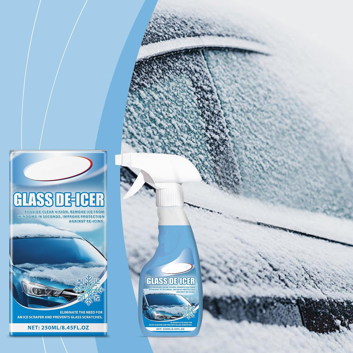 Glass DE-ICER, De-Icer for Car Windshield Defroster, Window Snow Spray, Window Defroster, Windshield deicer Sprayer Ideal for Car Windscreens, Winter Essentials