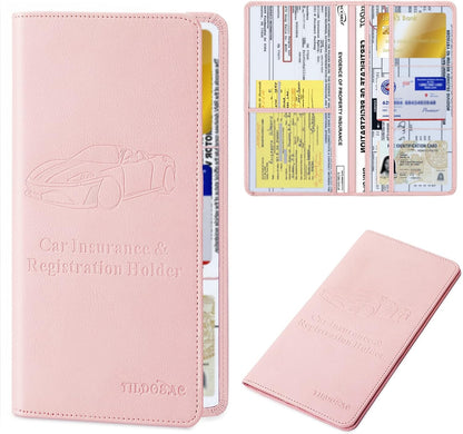 TILDOSAC Leather Car Registration and Insurance Card Holder, Car Document Holder for Cards License with Magnetic Shut (Black, large)