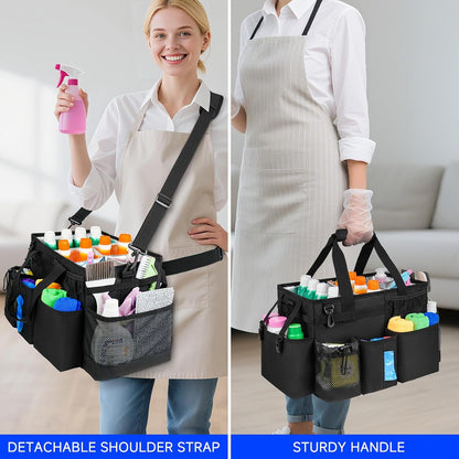 Cleaning Caddy Bag, Cleaning Supplies Organizer for Housekeepers, Housekeeping Caddy with Handle and Detachable Padded Cushion, Black