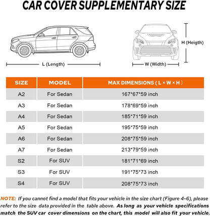 10-Layer Car Cover Waterproof All Weather for Automobiles, Soft Cotton Lining Outdoor Full Covers with Door Zipper, Universal Fit for Sedan 196"-208" L, Size A6 (See Size Chart)