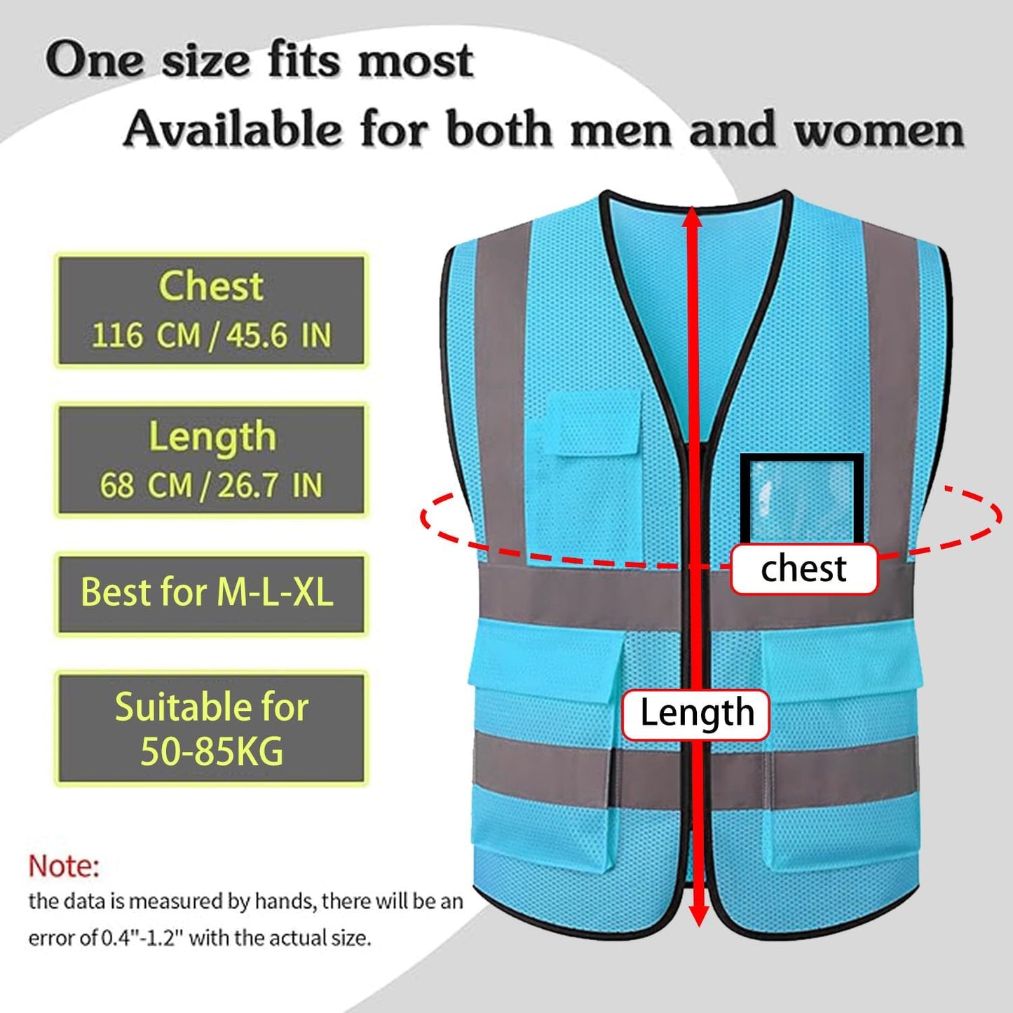 Reflective Mesh Safety Vest, Breathable Hi Vis Vest Construction Work with 5 Pockets and Zipper for Men Women