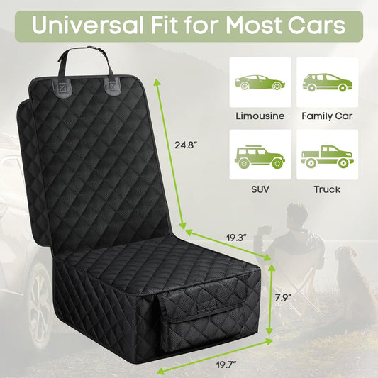 Dog Car Seat Cover for Front Seat, Waterproof Full Protection Pet Car Seat Cover with Side Flaps, Non-Slip Front Seat Protector with Pocket for Cars, Trucks, SUVs