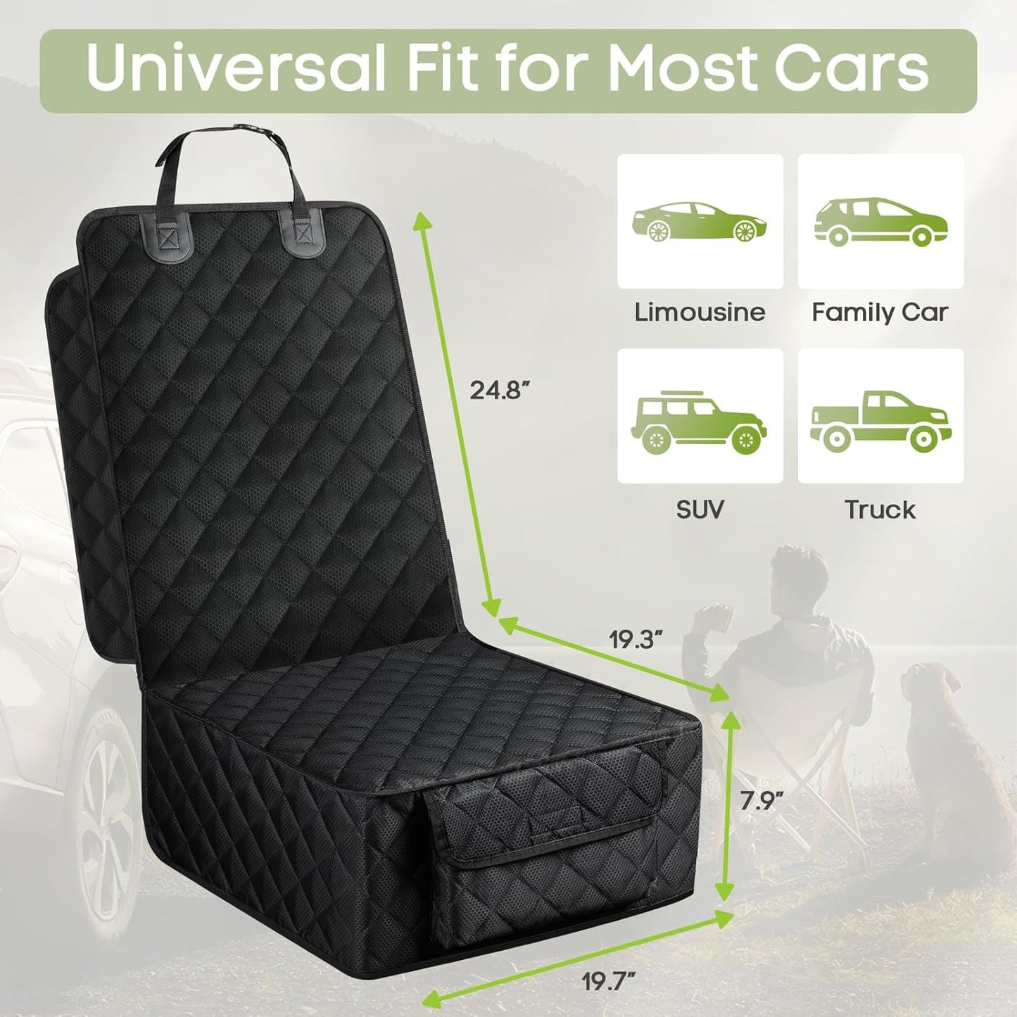 Dog Car Seat Cover, 2 Pack Waterproof Pet Front Seat Car Cover, Full Protection Dog Seat Protector with Side Flaps, Universal Size for Cars, Trucks, SUVs