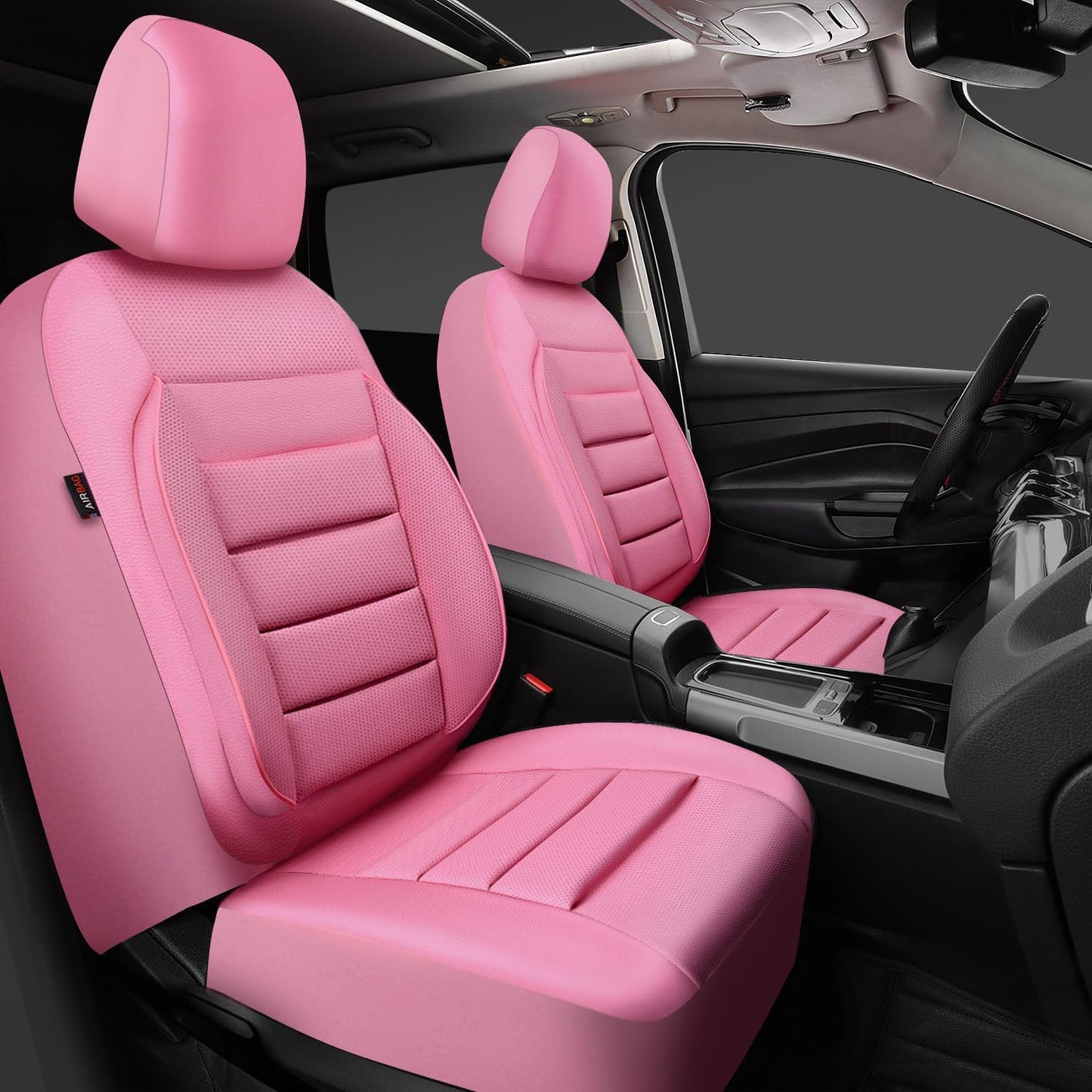 CAR PASS Leather Seat Covers Full Set Universal Water Resistant 3D Foam Back Support, Luxury Comfort Automotive 5 Seat Covers All Season Fit for SUV,Sedan,Van, Airbag Compatible Elegance(Pure Black)